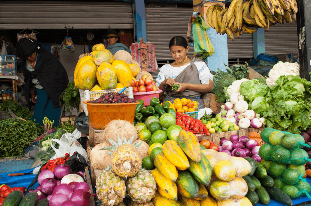 Indigenous woman selling fruits at the market.
