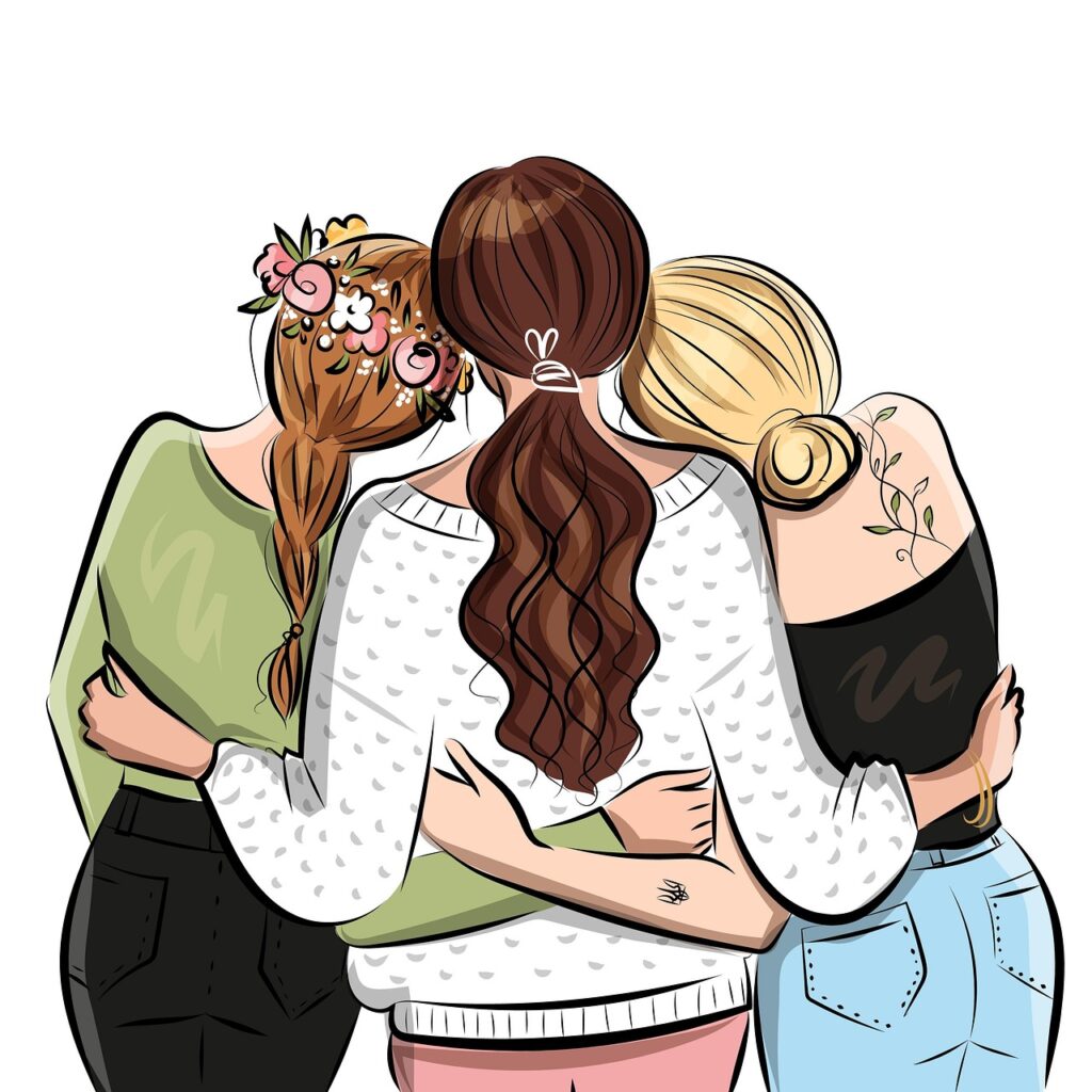 Amigas abrazadas demostrando su amistad
