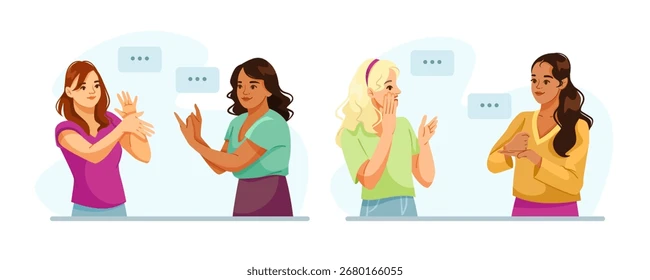 Personas comunicándose mediante Lengua de Señas Ecuatoriana.